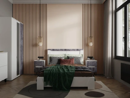 Тумба прикроватная Ливерпуль, белый / бетон темный 